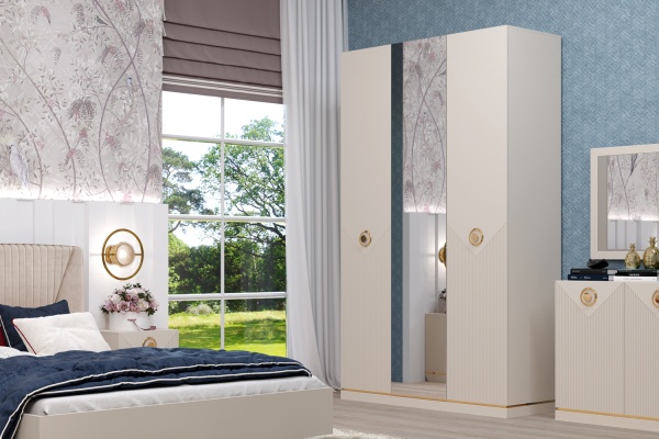 Шкаф распашной трехдверный с зеркалом 57х134,6х235,2 бежевый Капри Кураж