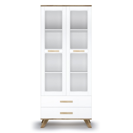 Шкаф - витрина со стеклом распашная 80х40,4х194 белая Вега Скандинавия Кураж