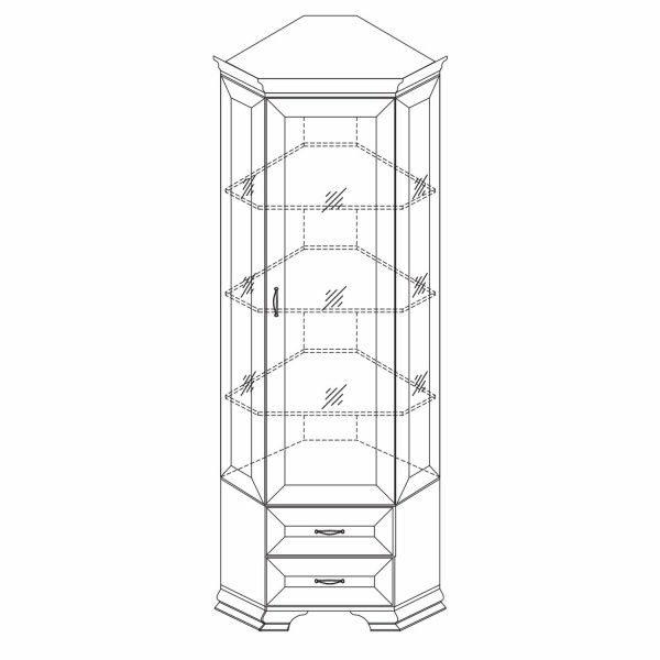 Шкаф - витрина угловая со стеклом 213х60х26,5 бежевая Сиена Кураж