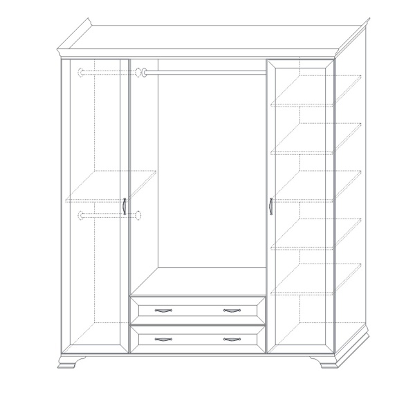 Шкаф распашной 4-х дверный (корпус, боковые двери в комплекте) 185,6х58,2х213 бежевый Сиена Кураж