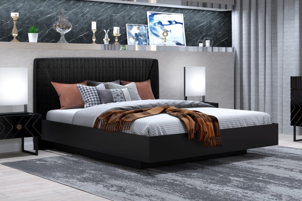 Двуспальная кровать -11 с подъёмным механизмом 140х200 черная Марсель Кураж